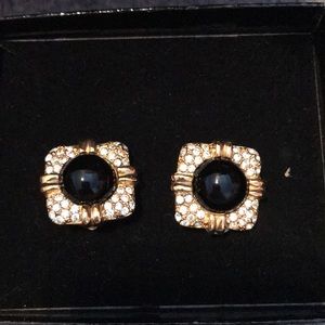 Joan Rivers Gold Black Square Earrings